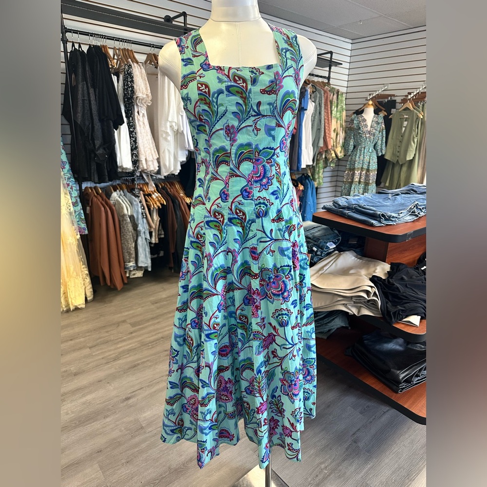 Umgee Floral Blue and Purple Women's Midi Spring Summer Boho Dress